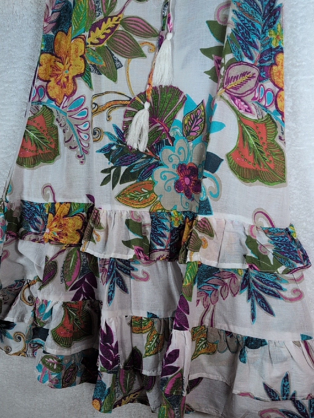 37-RAGA Multicolor Floral Tie-Neck Cotton Tunic - Picture 7 of 8